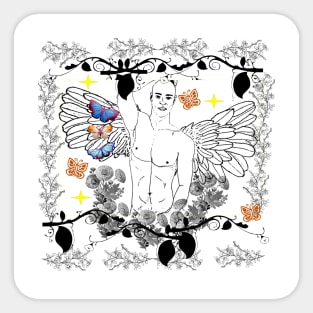 Angel with Wings Illustration Floral Butterfly Design Sticker